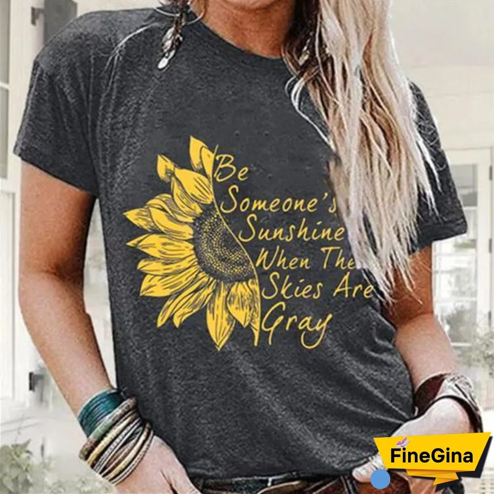 Women Half Sunflower And Letter Printed T-Shirt