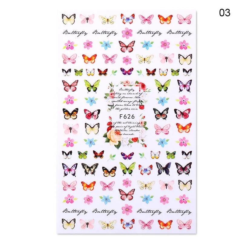 2021 Hot 3D Nail Art Stickers Butterfly Pattern Transfer Sticker Decals Self Adhensive Slider Decoration Nail DIY Design