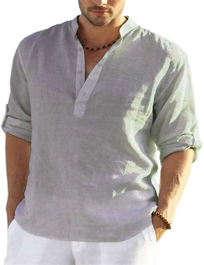 Men's Cotton Linen Casual Long Sleeve Shirt