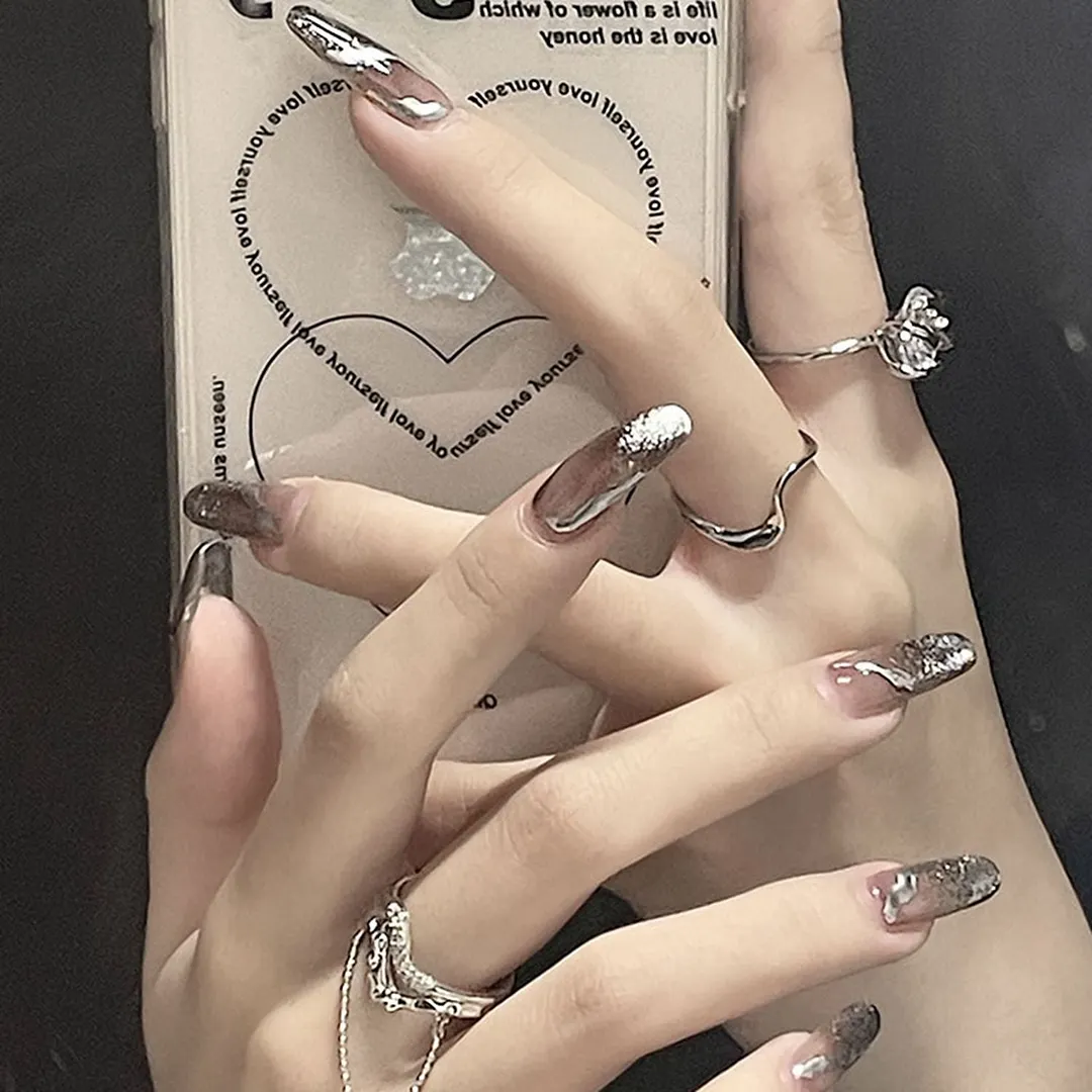 24pcs Gradient Color False Nails With press Glue Type Long Paragraph Fashion Manicure Patch Full Cover Wearable Coffin Fake Nail-Nail Inspo