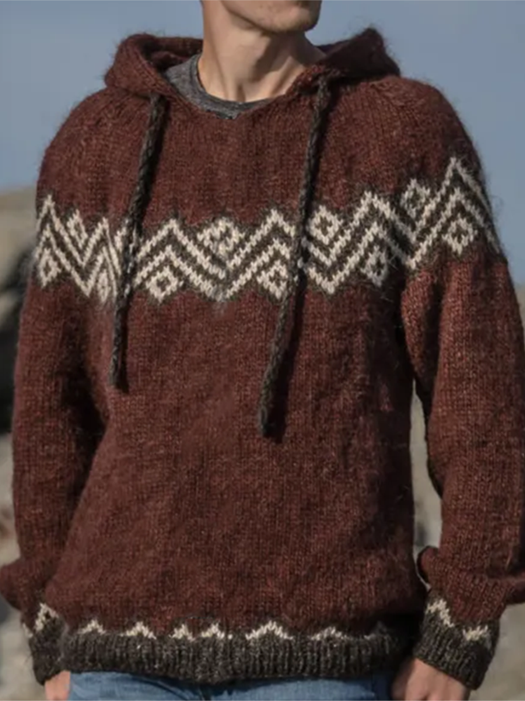 Vintage Urdan Jakke Knitted Jacquard Hooded Sweater（Unisex）
