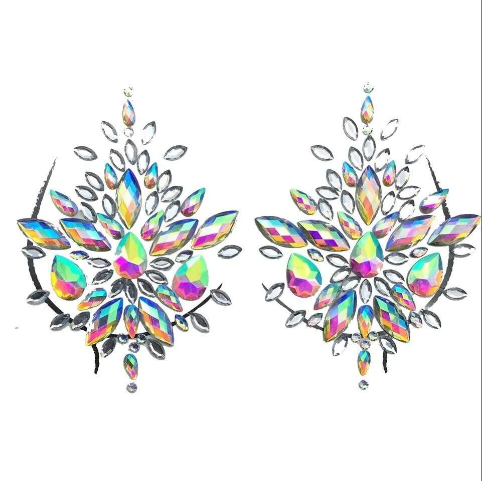 Rystal Sexy Chest Jewels Temporary Tattoo Sticker 3D Stage Rhinestone Flash Tattoos Adhesive Face Jewel Chest Gem Body Paint