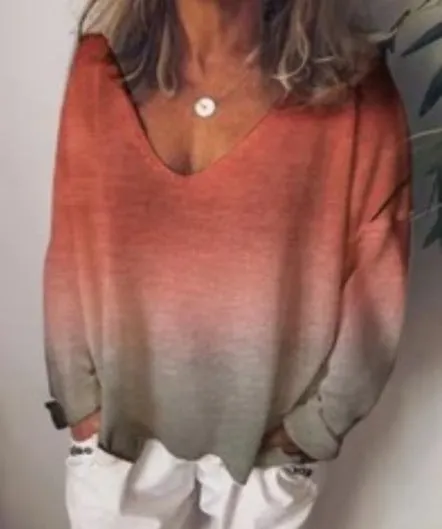 Rainbow gradient printed long sleeve T-shirt