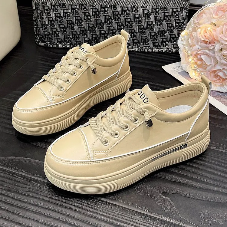 Churchf Churchf Summer New Platform Platform Small White Shoes Women Round Head Lace Up Lightweight Leather Surface Casual Sports Shoes Women