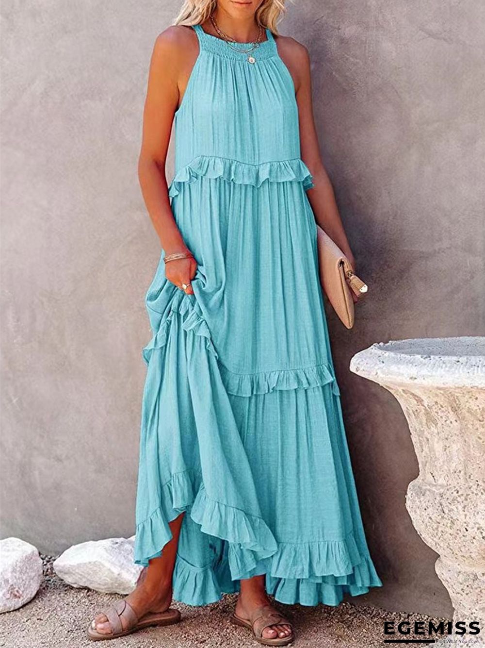 Irregular Cake Skirt No Sleeve Length Mop Holiday Dress | EGEMISS