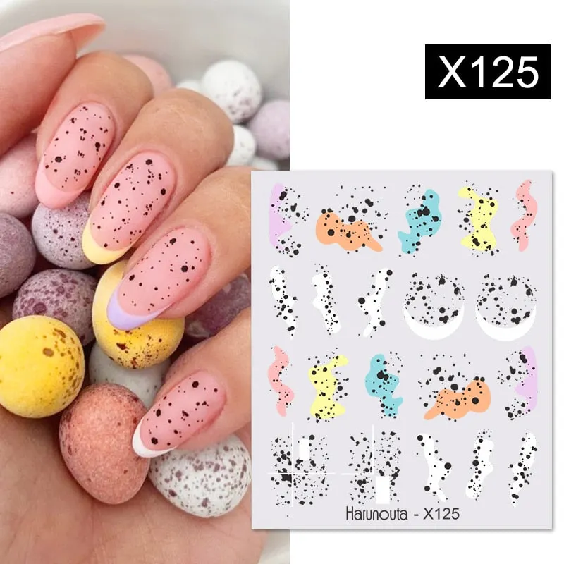 Harunouta Black Brush Color Block Nail Water Decals Valentine Geometric Lines Manicures Charms Sliders Nail Art Decoration Tips