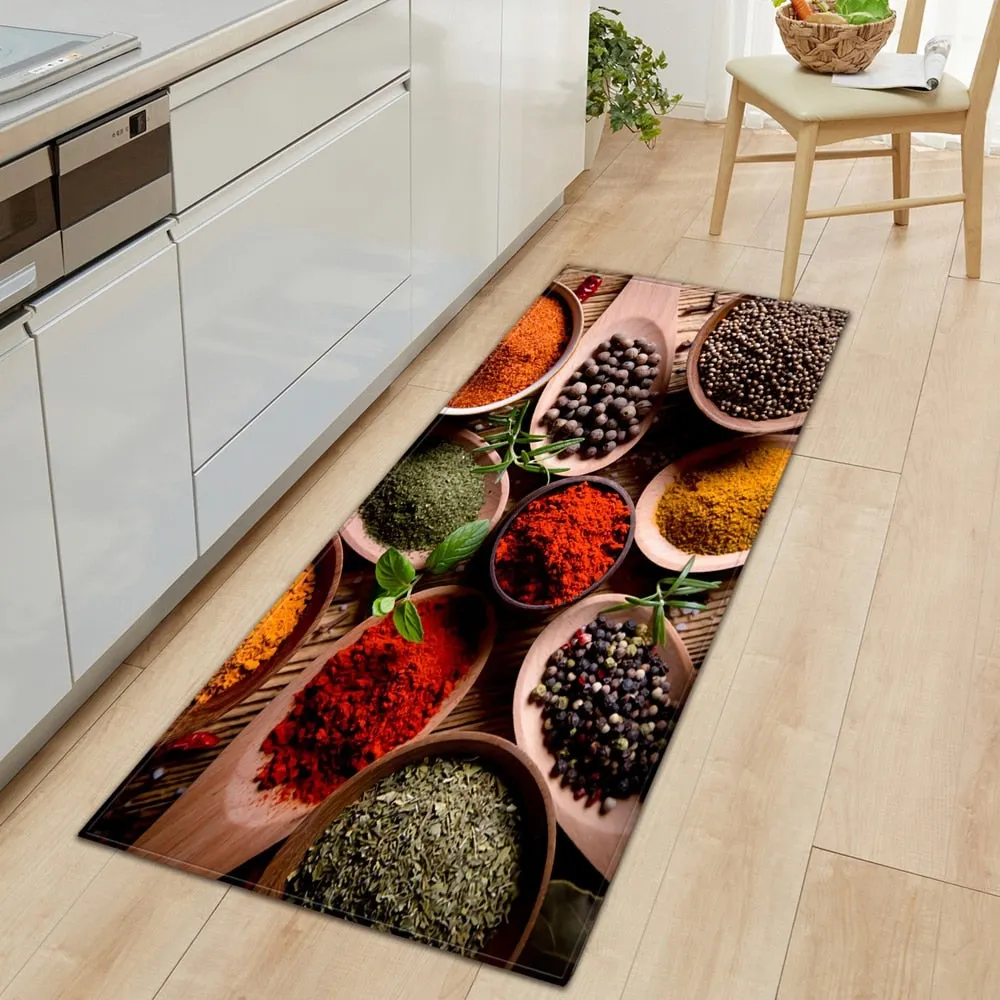 Seasoning Pattern Kitchen Floor Mat Home Entrance Doormat Bedroom Living Room Decoration Long Carpet Hallway Bath Anti-Slip Rugs