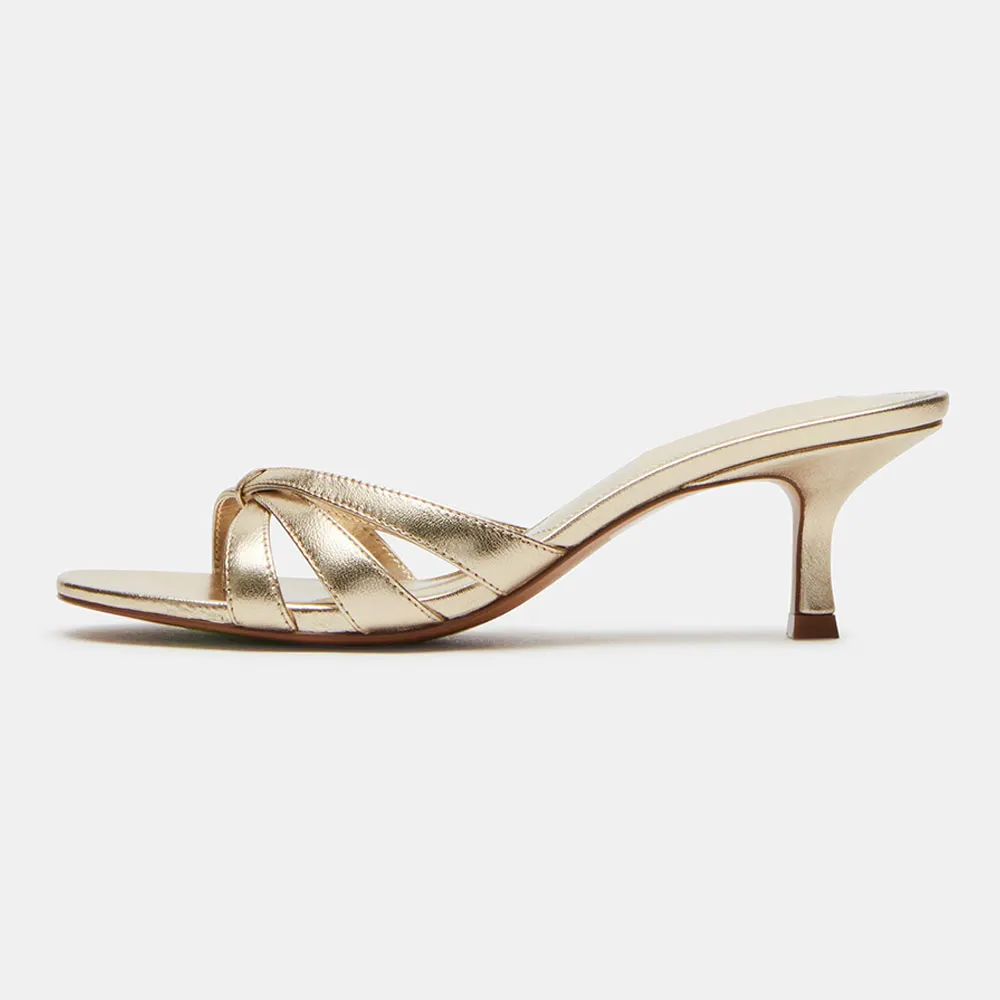 Gold Metallic Finish Open Toe Cross Strap Slide Shoes for Women
