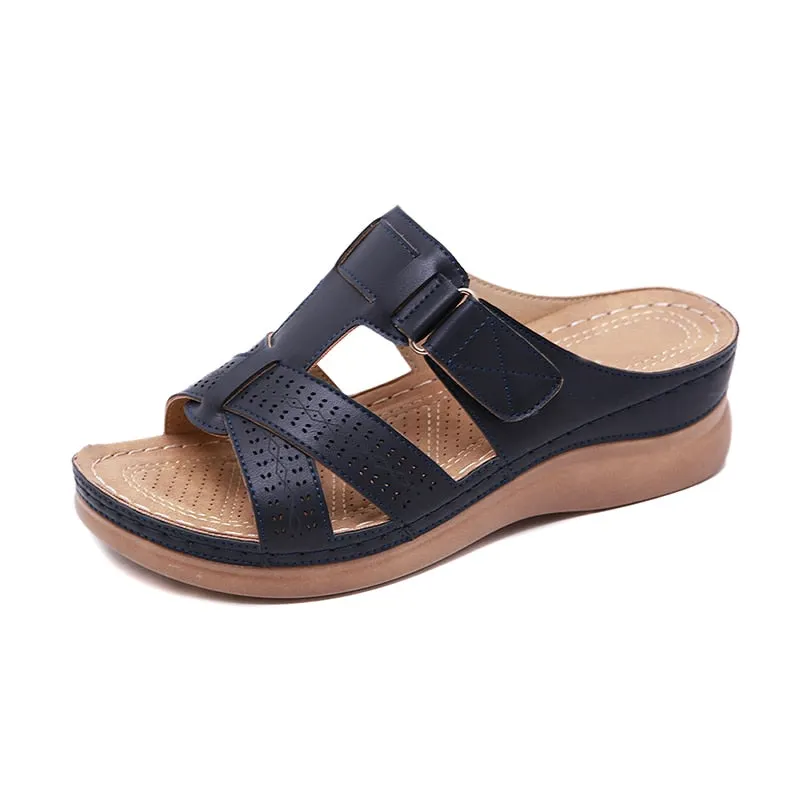2022 Summer Women Premium Orthopedic Open Toe Sandals Vintage Anti-slip Breathable Leather Casual Female Platform Retro Shoes