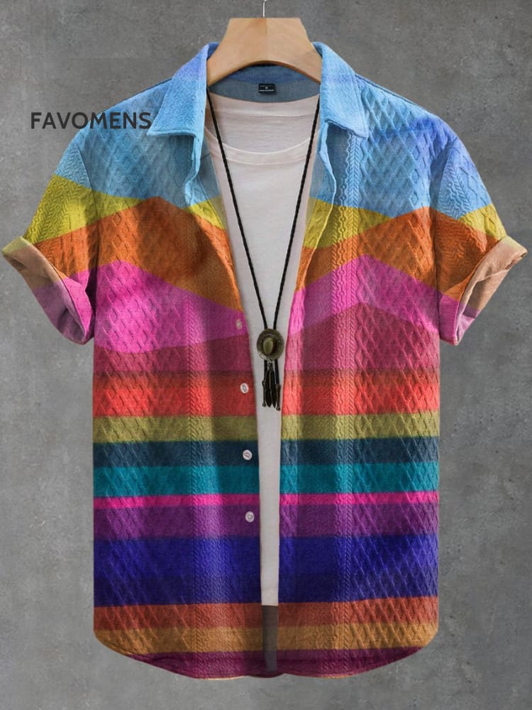 Vintage Art Print Casual Jacquard Shirt Multicolor / S
