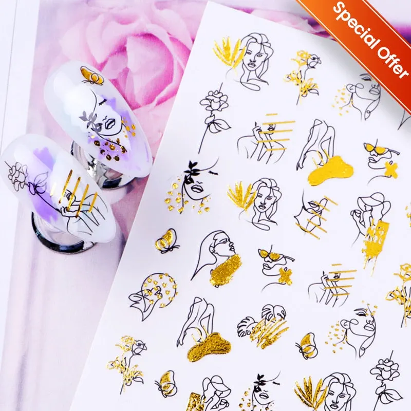 3D Flower Lace Nail Stickers iridescent Bronzing Floral Leaf Transfer Stickers For Nails Manicuring Accessories