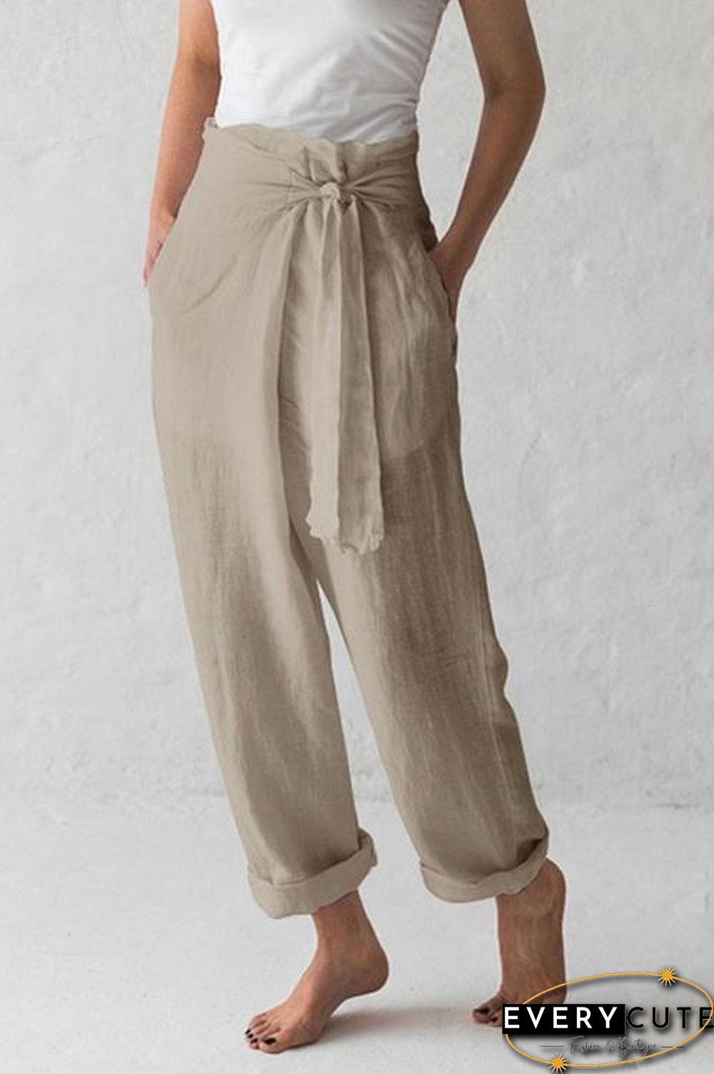 Side Knot Pockets Loose Pants
