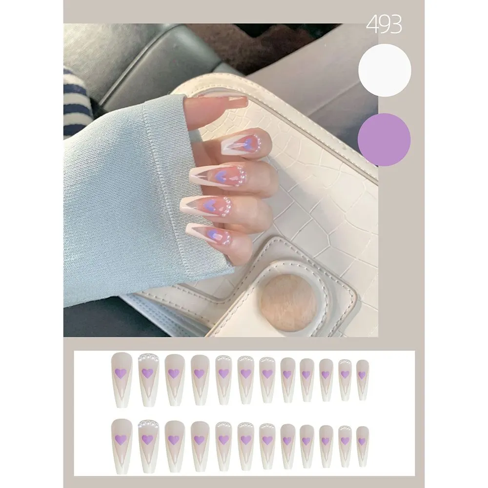 24pc Artistic French False Nails Ballerina Tips for nails Wearable Long Coffin Fake Nails korean Full Cover Nail Tips Detachable-Nail Inspo