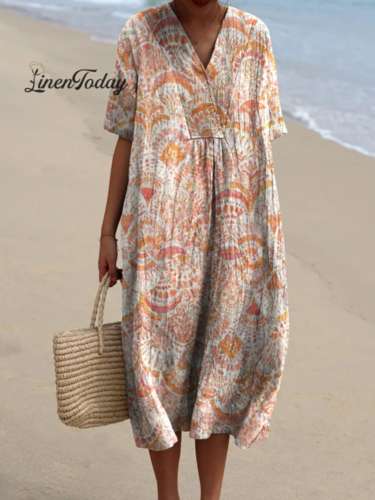 Women&rsquo;s Scalloped Floral Pattern Beach Resort Dress Multicolor / S