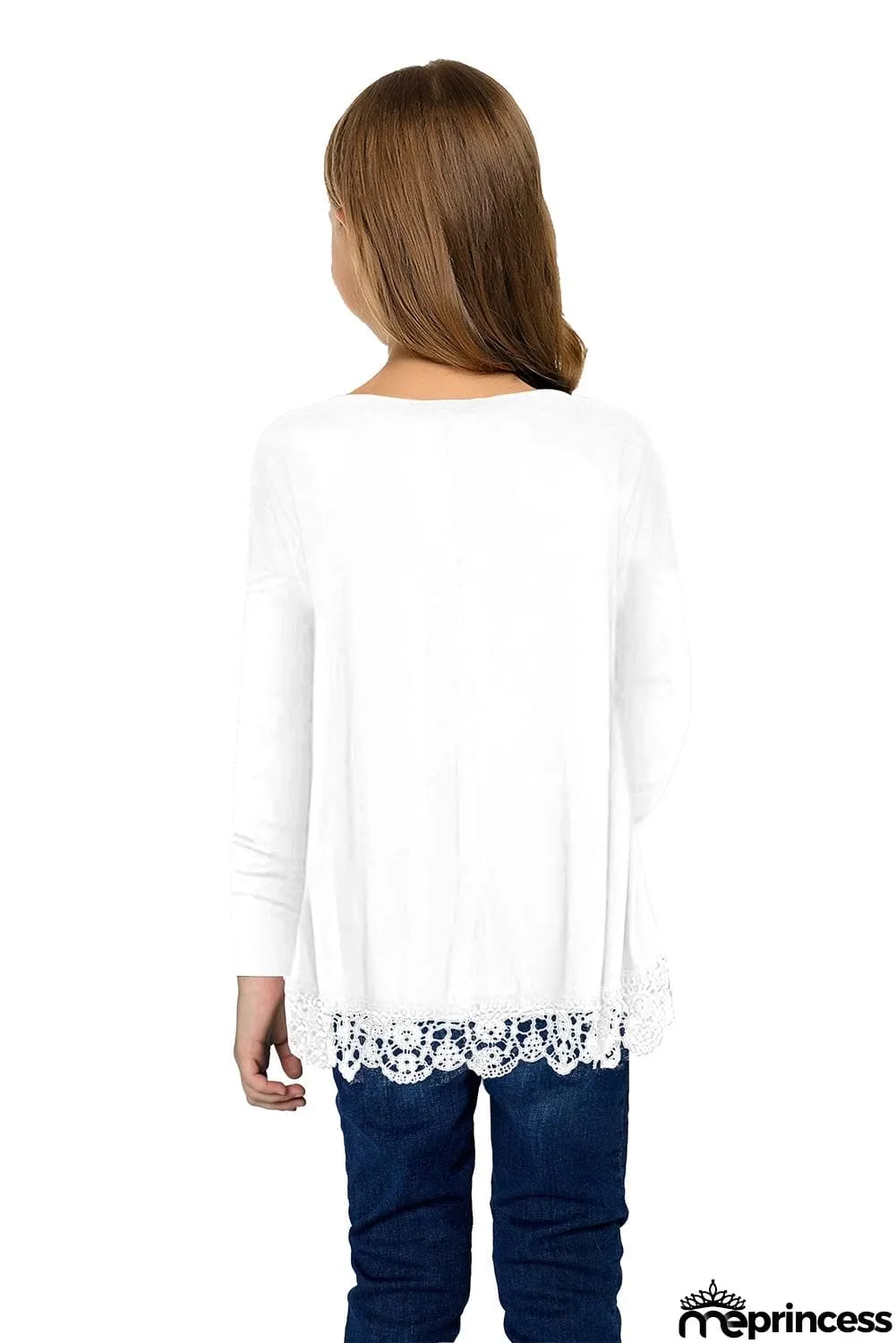 Long Sleeve Lace Trim O-neck A-line Tunic Blouse