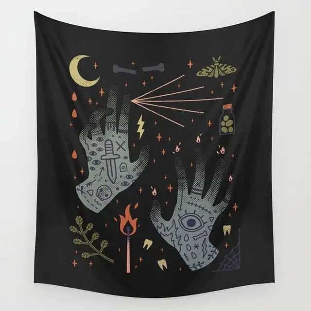 Tarot Tapestry Boho Tapestry Wall Hanging Moon Phase Magic Hand Tapestries Bedroom Decor Bedspread Cover Sun Moon Wall Decor