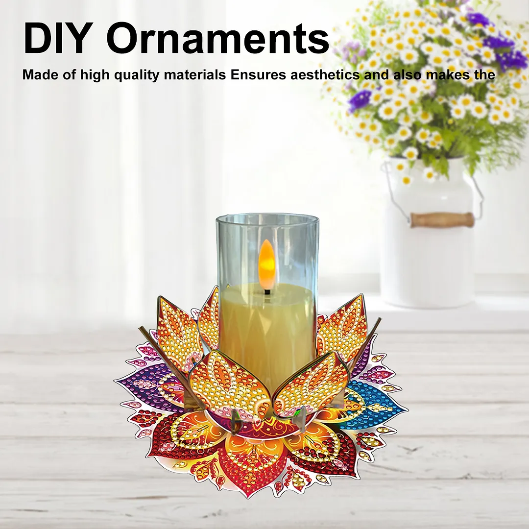 Mandala Lotus-H Acrylic DIY Diamond Painting Candle Holders Without Candles Crystal Painting Tealight Candle Stand Table Centerpiece for Adults Beginners Home Party Decor