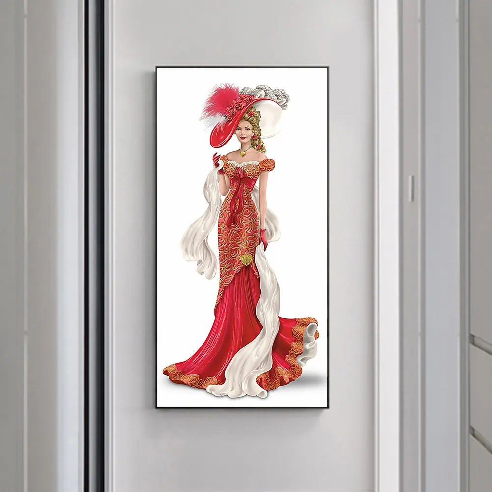 Diamond Painting - Full Round Drill - Red Dress Lady(30*60cm)
