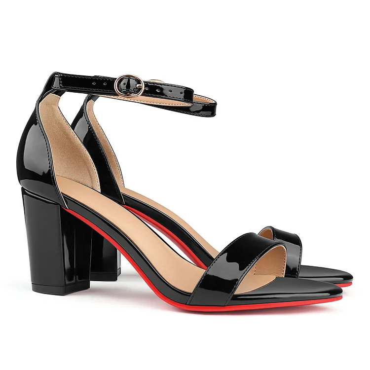 90mm/3.54 Inch Women's Chunk Low Heel Pump High Heels Red Bottoms Sandals VOCOSI VOCOSI