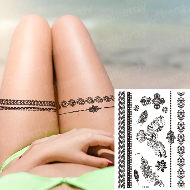 stockings tattoo legs black henna lace legging tatoo thigh hand rose flower jewelry stickers indian arabic water body decal