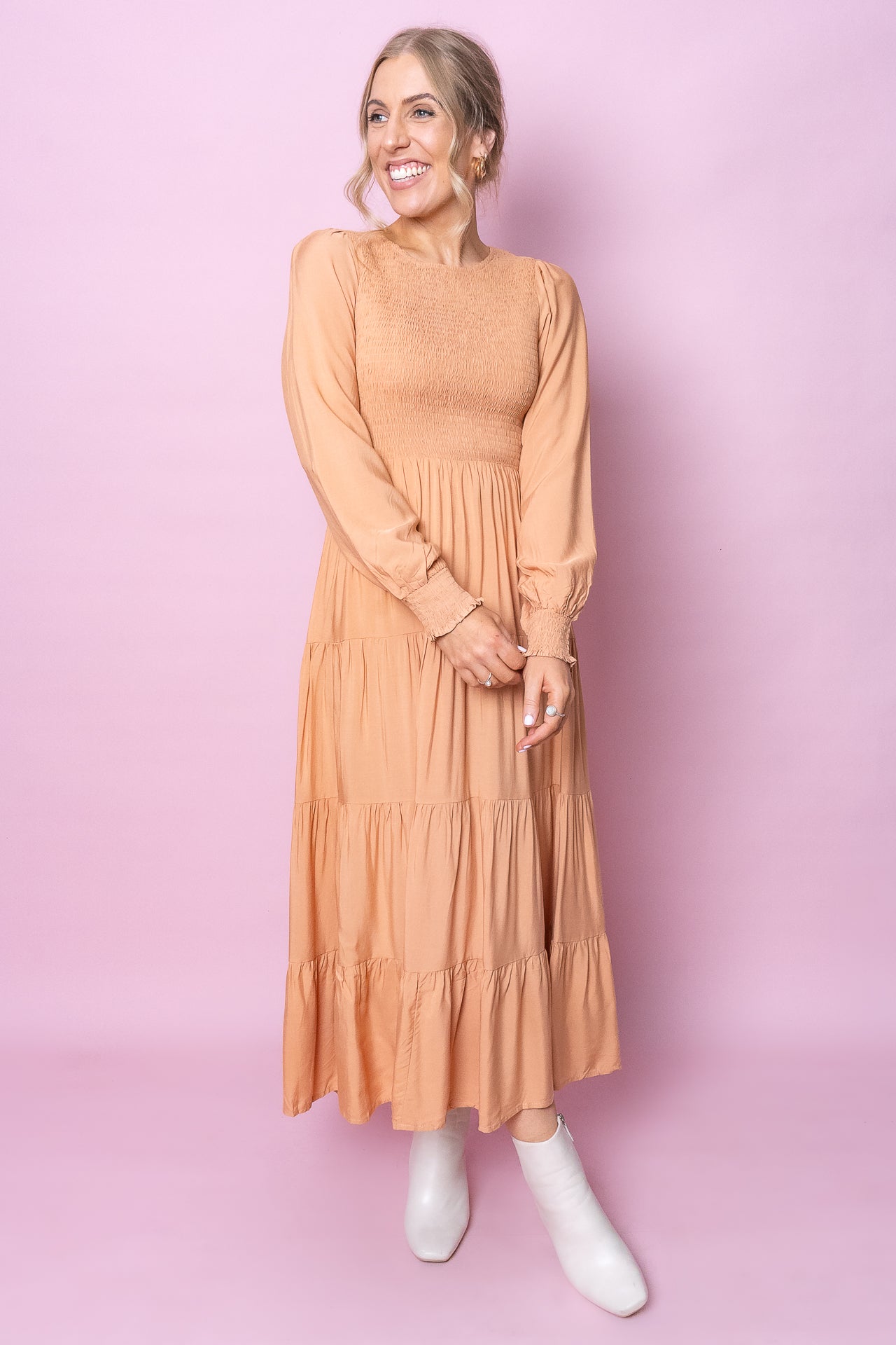 Samaria Midi Dress in Tan