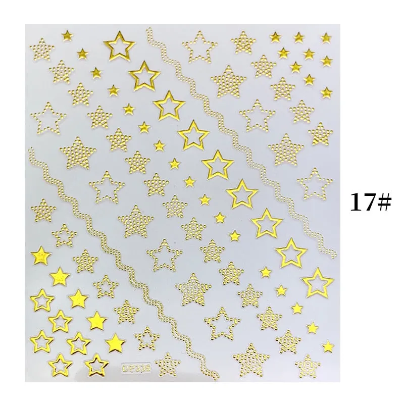 1 Sheet Christmas 5D Nail Stickers Gold And Sliver Snowflakes Transfer Nail Decals Slider Decoration For Manicuries