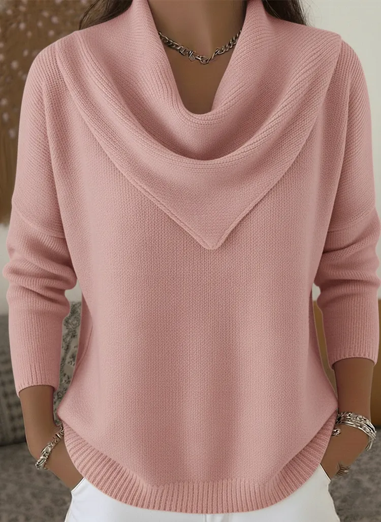 Triangle Neck Solid Color Long-Sleeved Tops and Sweaters