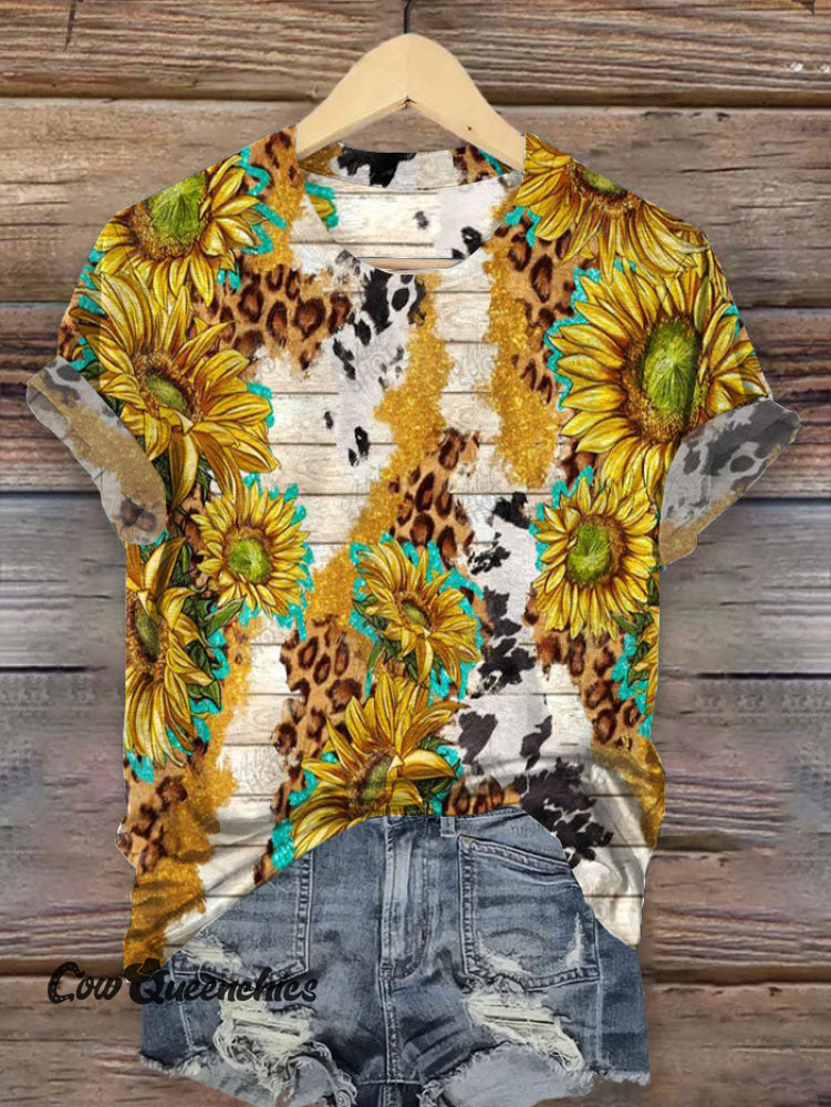 Vintage Western Sunflower Art Graffiti Women&rsquo;s Print T-shirt Multicolor / S
