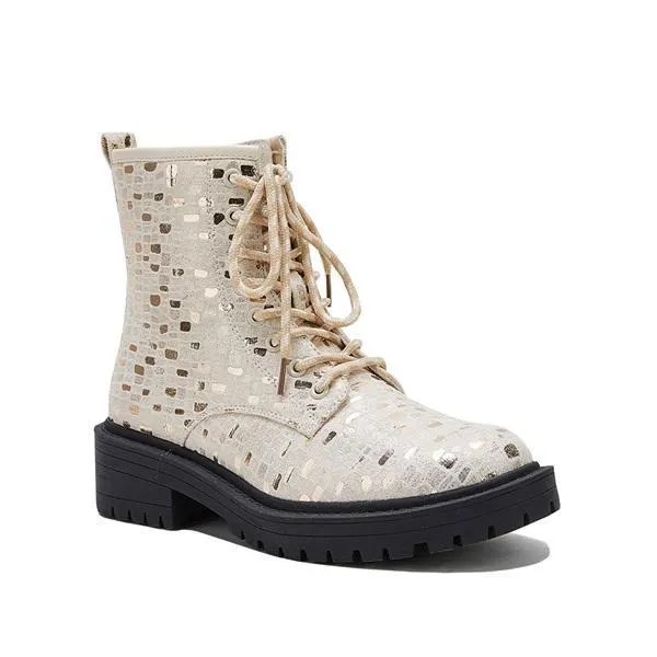 Women Sexy Sequin Lace-Up Ankle Chunky Heel Boots