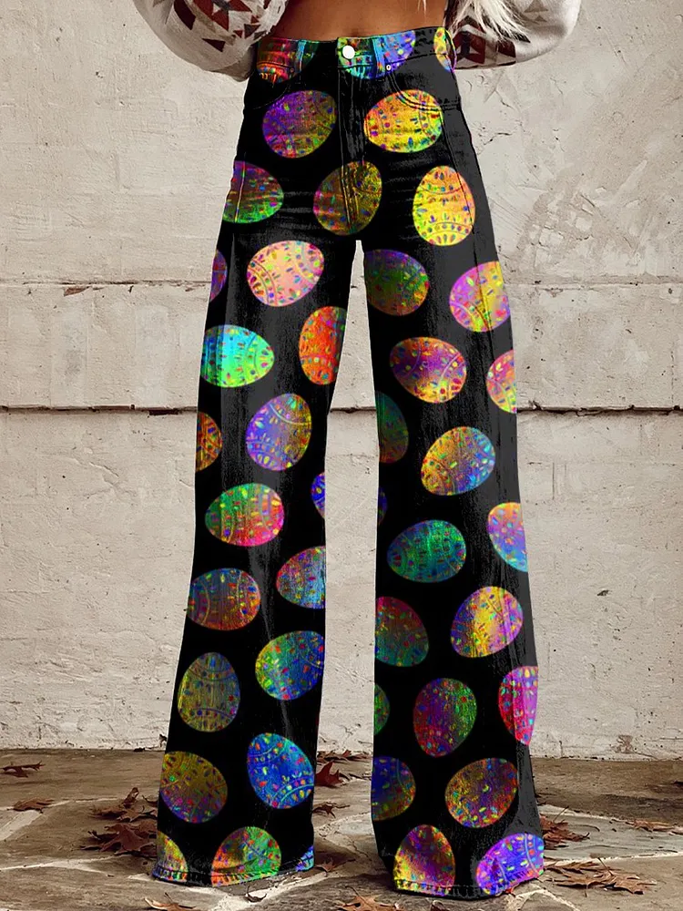 Women's  Easter Eggs Art Print Casual Wide Leg Pants