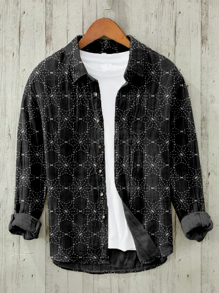 Vintage Japanese Sashiko Art Linen Blend Comfy Blouse  artssus