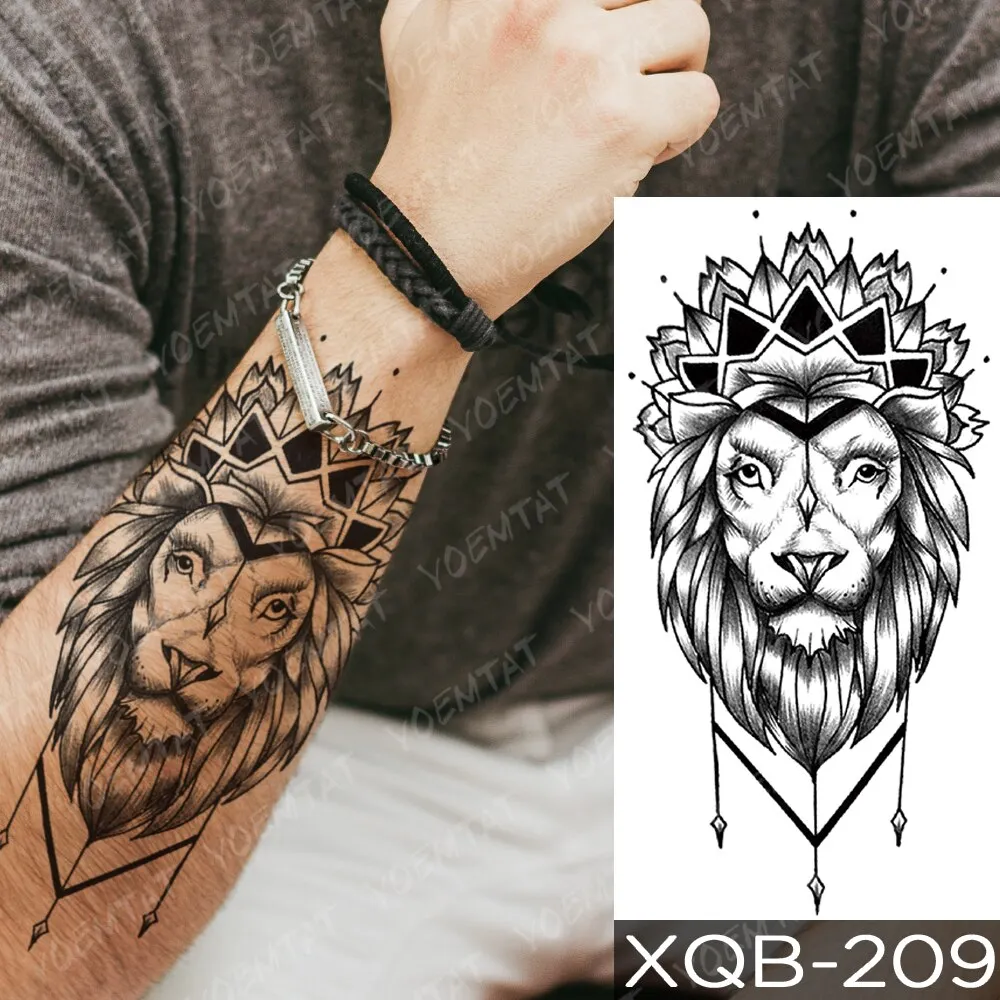 Sdrawing Temporary Tattoo Stickers Fox Lion Tiger Wolf Peony Rose Flowers Leaf Flash Tatto Women Men Body Art Arm Fake Tattoos
