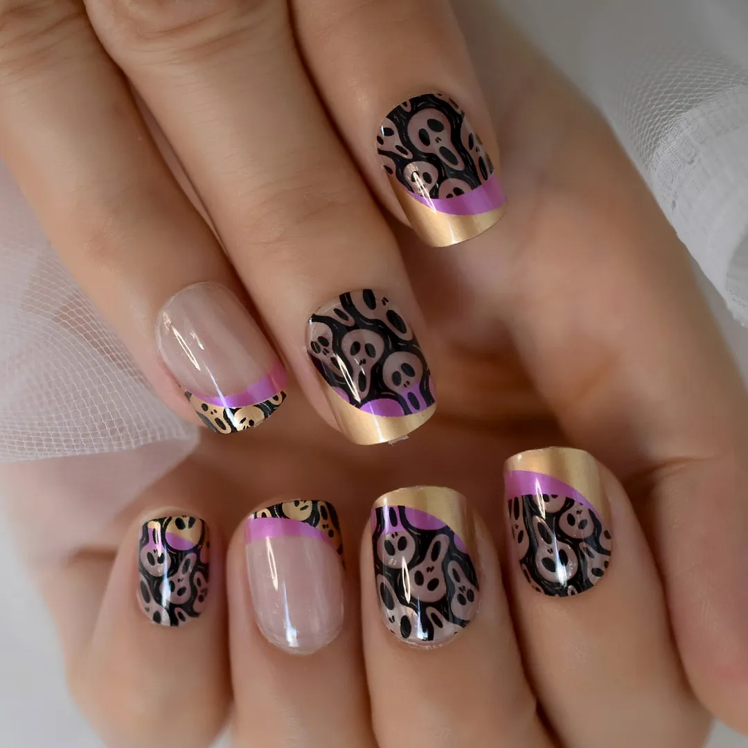 Mix Color Nail Short Squoval Dark Red Petie Fake Nails Glossy Shiny Ladies Fingernails Perfect for Office Lady with Adhesive-Nail Inspo