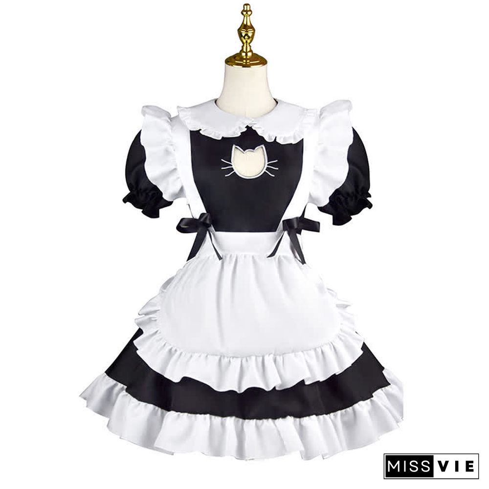 Lolita Doll Collar Kitty Hollow Out Ruffled Maid Dress