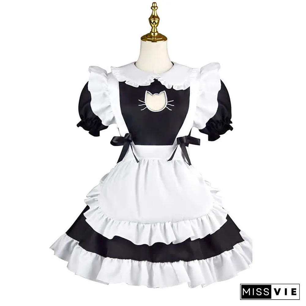 Lolita Doll Collar Kitty Hollow Out Ruffled Maid Dress