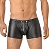 Men's Leather Underwear Lingerie Boxer Shorts Underwear with Bulge Pouch Briefs Shorts Low Rise Trunks