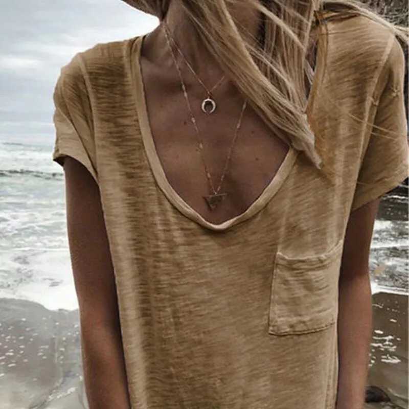 Women Shirt Tops Cotton Blend Solid Pocket Decoration Short Sleeve Casual Fashion Summer White Purple Khaki Gray Bluas Lady