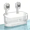 No-Drill Bathroom Suction Storage Box Reusable Multi Functional Suction Cup Shelf Detachable Transparent Storage Hanging Basket for Shampoo Conditioner Soap