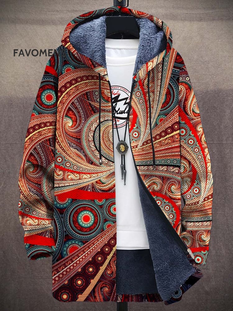 Unisex Vintage Mandala Art Plush Thick Long-Sleeved Sweater Coat Cardigan Multicolor / S