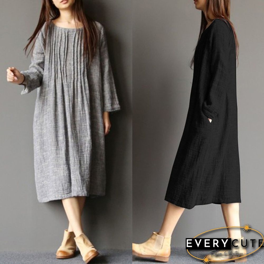 S-5XL Women Batwing Long Shirt Dress Casual Plain Kaftan Midi Dress Ethnic Dress