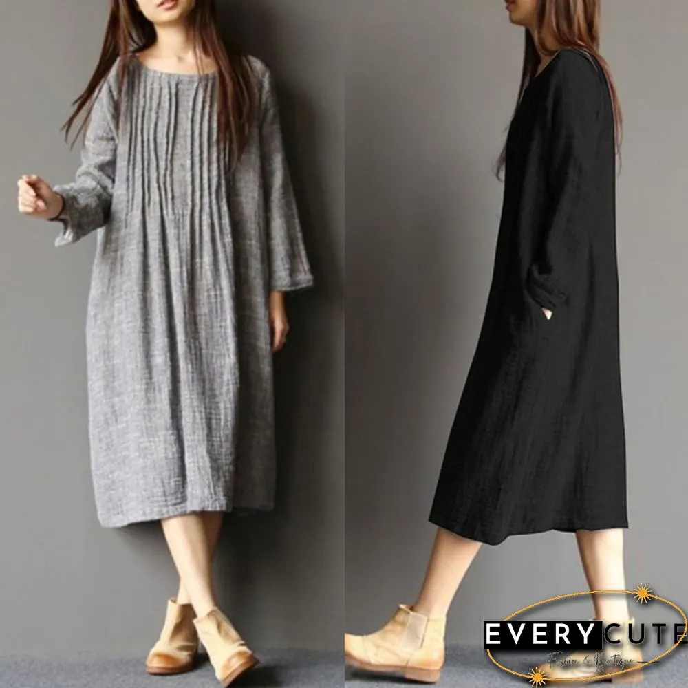 S-5XL Women Batwing Long Shirt Dress Casual Plain Kaftan Midi Dress Ethnic Dress