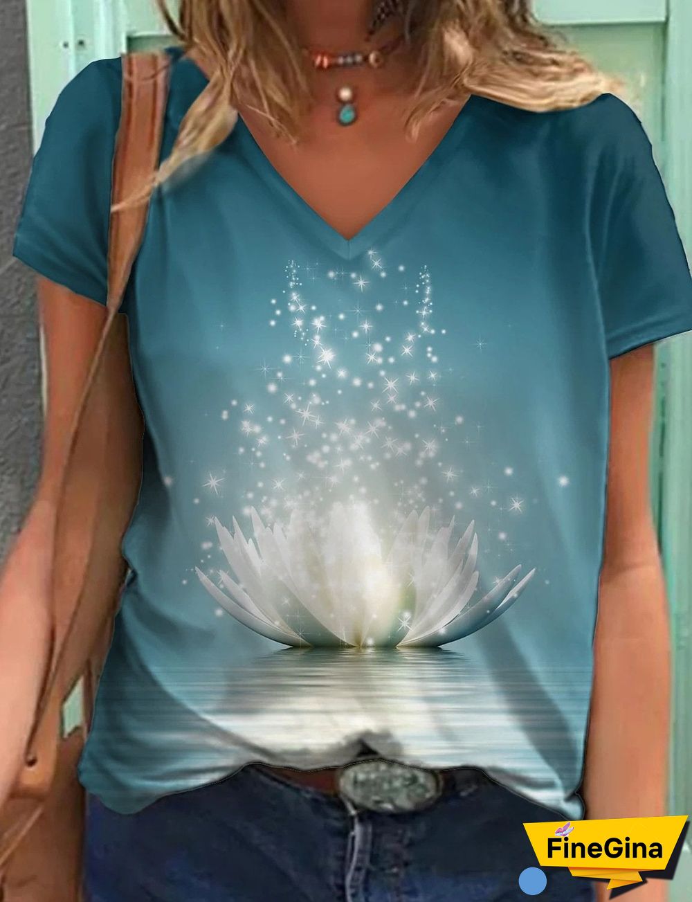 Loose V Neck Printed Shirt