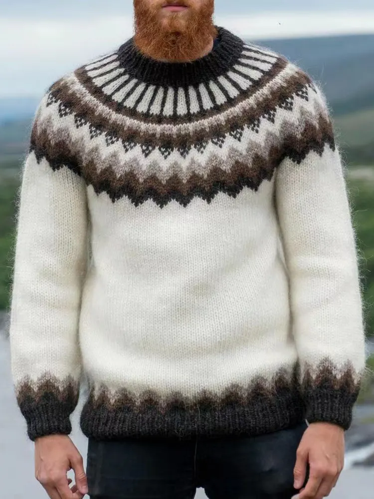 Leisure White Fair Isle Surf Graphics Jacquard Sweater