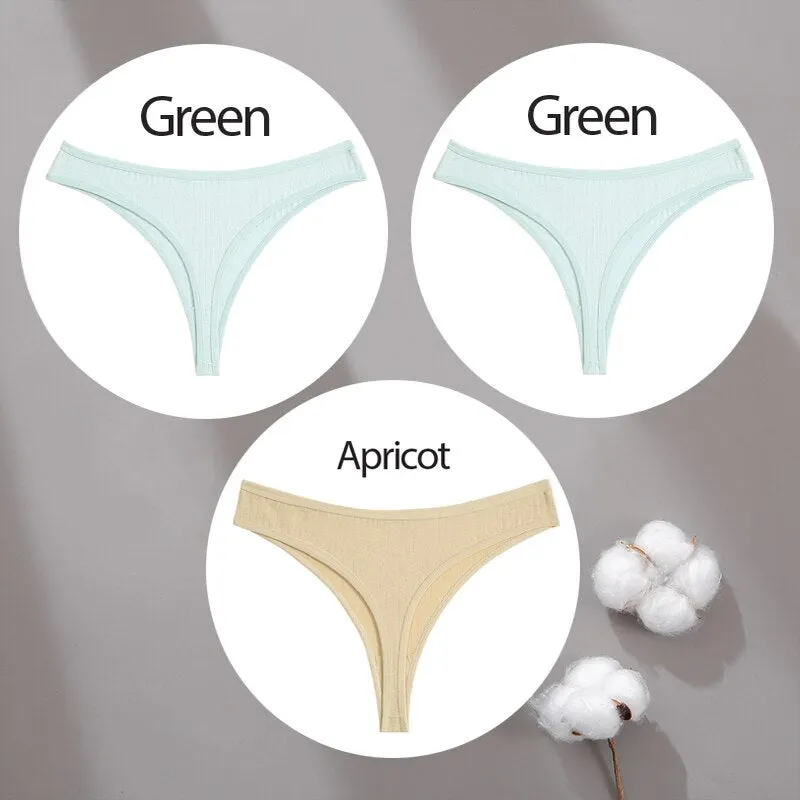 3PCS/Set Cotton Panties G-String Women Panties Sexy Underwear Female Lingerie Thong Briefs for Woman Solid Color Intimate Pantys
