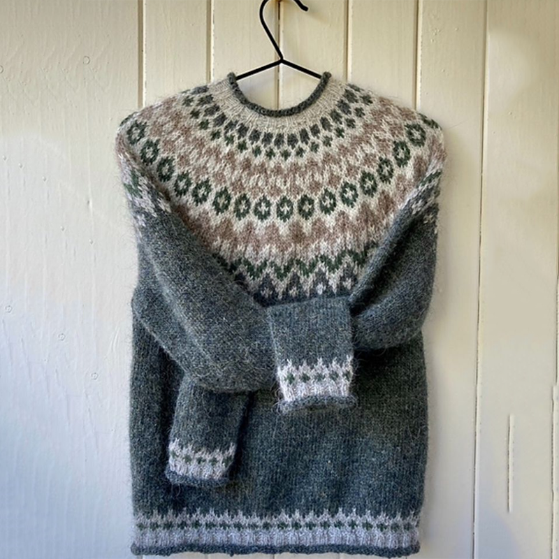 Unisex Vintage Icelandic Knit Jacquard Warmth Crew Neck Sweater