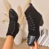 Women's Trendy 65mm High Color Block Square Toe Chunky Heel Short Martin Boots