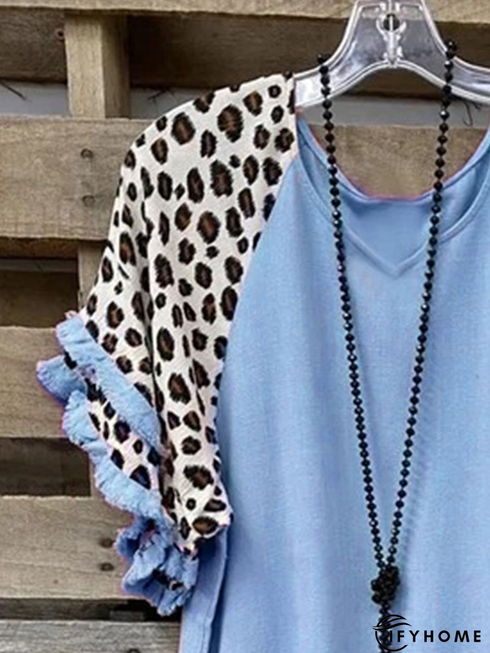 Vintage Leopard Printed Tassel Plus Size Short Sleeve V Neck Casual Tops | IFYHOME