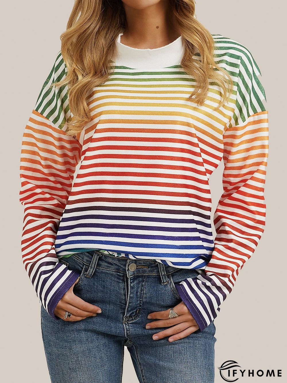 Striped Casual Crew Neck Long Sleeve Knitwear & Sweater | IFYHOME