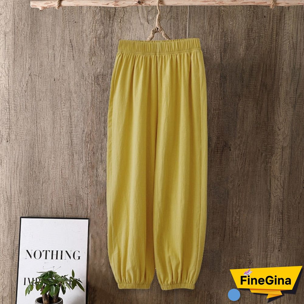 Casual Style Cotton Linen Pants Women Spring Summer New Elastic Waist Solid Basic Retro Loose Women's Harem Pants Trousers