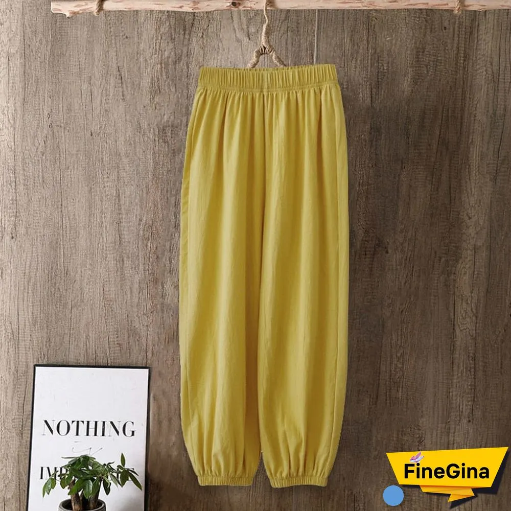Casual Style Cotton Linen Pants Women Spring Summer New Elastic Waist Solid Basic Retro Loose Women's Harem Pants Trousers